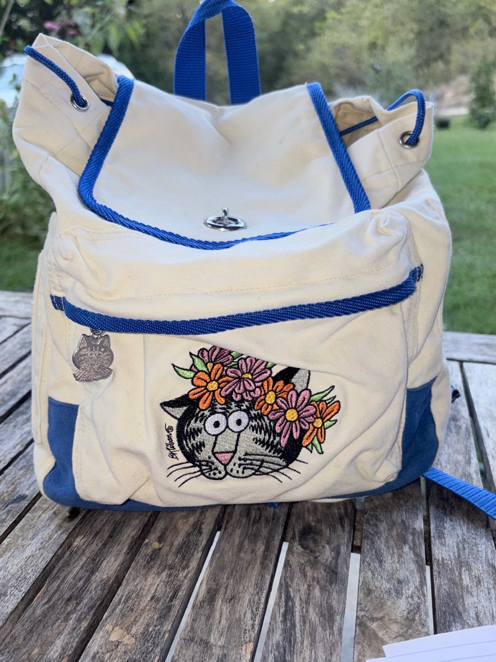 Vintage 80’s Kliban Cat Canvas Backpack With Turn Lock Rare